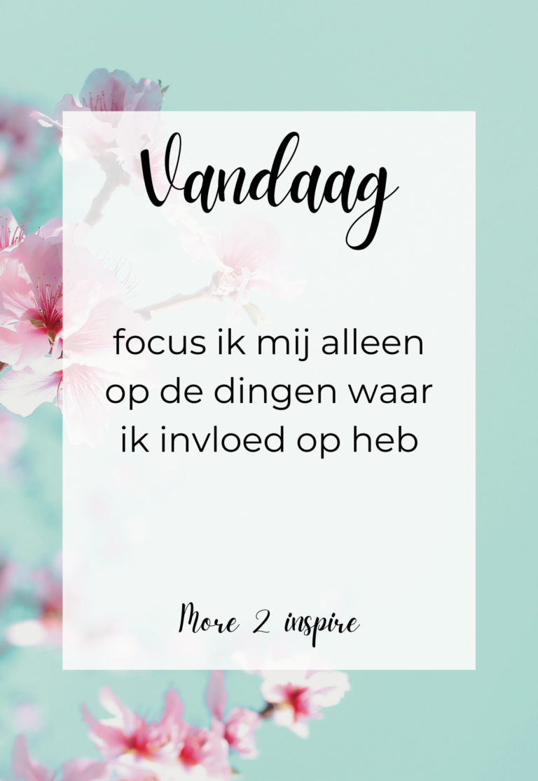 Inspirerende quote, dagelijkse affirmaties over het focussen op dingen waar invloed op is, op een achtergrond met bloemen.