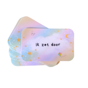 Een motiverende quote op een kleurrijke affirmatiekaart voor jonge kinderen.